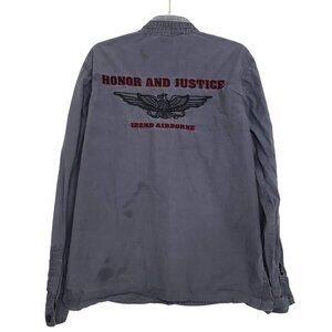 GS115 Embroidered Military Shirt 122nd Airborne Gray Button Front Mens Size XL
